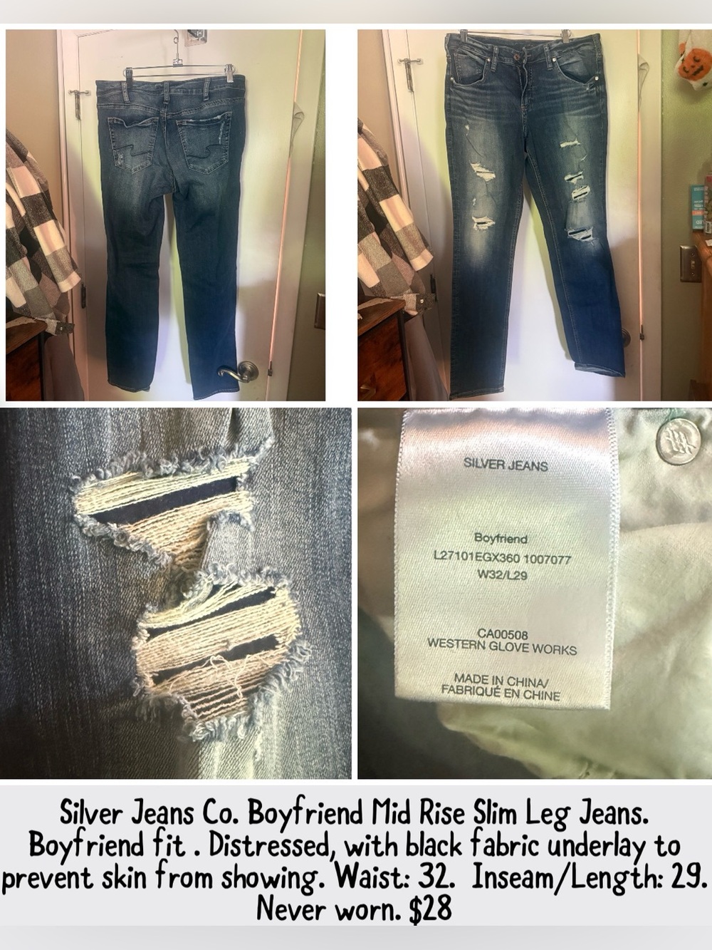 Silver Jeans Distressed Boyfriend Jeans - Dark Blue